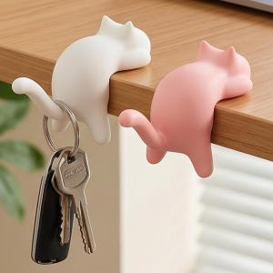 Cute Cat Desk Edge Hook / No-Drill Tabletop Hanger for Bag Headphones Keys / Desktop Organizer Hooks