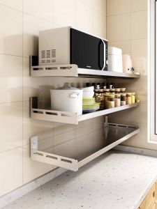 DOOPO | Stainless Steel 304 Wall Mounted Kitchen Storage Rack Multi-Function No Drilling Required 2090 Nordic Style Wall Shelf