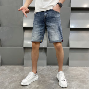 Summer Thin Premium Washed Denim Short Pants Mens Five-Quarter Loose Straight Leg Jeans Youth Casual Cotton Polyester Blend