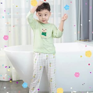 ali Childrens Pajamas Summer New a Lightweight Tencel Modal Homewear Suit Boys and Girls 9 Split Sleeve Air Conditioning Clothes