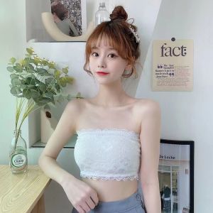 Gợi Cảm Ren Áo Bralette Có Nút Bướm Không Dây  Áo Hai Dây Vòng Cổ Ngọc Trai Không Dây Ống Áo Cộc Tay Không Tay Áo Sơ Mi Cơ Bản Phong Cách Ngắn