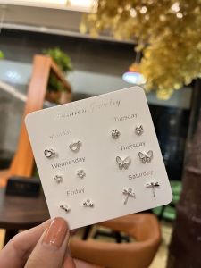 925 Sterling Silver Earrings Womens 6 Pairs Set Simple Elegant Design Affordable Butterfly Insect Pattern Fashion Jewelry