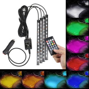 Automotive Interior Decorative Lights Atmosphere Lamp LED Car Foot Light Ambient Lamp Remote/Voice Control 24/36/48/72 LED