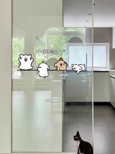 Cute Cartoon Dog Decorative Art Kitchen Glass Door Stickers Static Cling Anti-Collision Beautiful Flourishing All Seasons Three Meals a Day