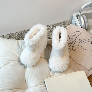 Thickened Lamb Fur Childrens Snow Boots Winter Warm Cozy Baby Booties Princess Style Slip-On Coral Fleece Rubber Anti-Slip Sole