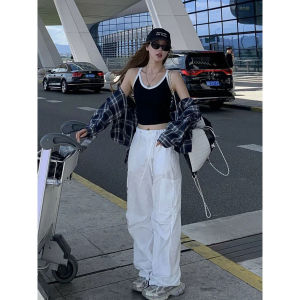 High Waist Slimming White Trousers for Women Summer Extended Version 175 Tall American Sports Style Workwear Pants