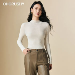 Machine Washable Seamless Beautiful Woolen Half High Collar Knitted Top Women Slim Fit Base Shirt Commute Simple Style Long Sleeve