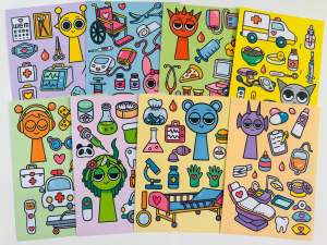Set 8in1 sticker bác sĩ Sprunki ( dễ thương sáng tạo ghép hình)