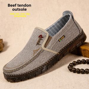 JIFANPAUL | Comfortable Leather Bottom Breathable Anti-Slip Mens Spring Linen Canvas Shoes