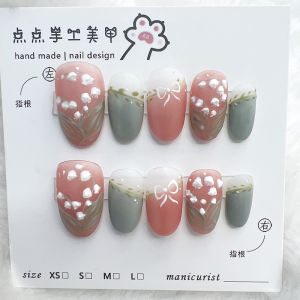 Fresh Elegant Bellflower Nail Art Stickers Hand-Painted Texture Sculpture Wearable Nails High-Quality Gentlewoman Style