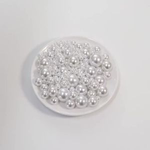10-1000 Chiếc Hạt Ngọc Trai Giả Trắng Tròn Không Lỗ Chất Liệu ABS Dùng Làm Đồ Trang Sức Tự Làm Khuyên Tai Trang Trí Móng Tay Phụ Kiện Hạt Rời