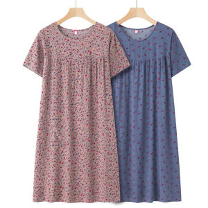 Women Short Sleeve Sleepwear Middle-Aged and Elderly Nightdresses Summer Thin Loose Dresses Printed Homewear Mother Pajamas