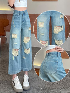 High Waist Skinny Jeans Womens Short Size 150cm Slimming Summer Thin Straight Leg Denim Pants Casual Style Distressed Washed