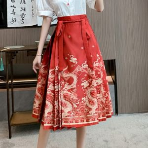 กระโปรงสั้นทรงเอสีแดงสำหรับผู้หญิง ทรงพิมพ์ลายจุด ทรงเข้ารูป กระโปรงทรงเอสไตล์ย้อนยุค ทรงเอ ทรงเข้ารูป ทรงเข้ารูป