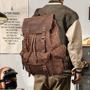 Pepper Salt Retro Crazy Horse Leather Backpack Mens Travel Knight Backpack Womens Large Capacity Oil Wax Canvas 2023 Schoolbag