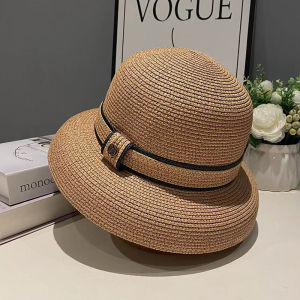Hebe Style Straw Hat British Fisherman Sun Hat Summer Travel Womens Bucket Hat Beach Hat Wide Brim Elegant Spring Summer