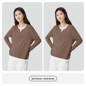 MiiOW | Catwoman Summer New Style Color Block Long Sleeve Slim Fit Women Base Shirt T-shirt Shoulder Length Matched Two-Piece Top