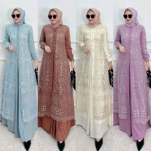 (PROMO) DRESS JUMBO GAMIS PESTA GAMIS TILE MAXY BROKAT GAMIS WANITA CRINKLE MIX BRUKAT