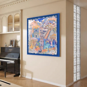 YASISHA | Blue Artistic Silk Scarf Wall Art