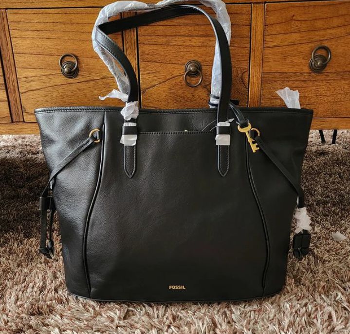 Fossil black tote bag hot sale