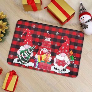 VIKAMA Gnome Christmas Doormat Home Sweet Gnome Buffalo Plaid Non Slip Floor Mat For Front Door Porch Xmas Home Decor