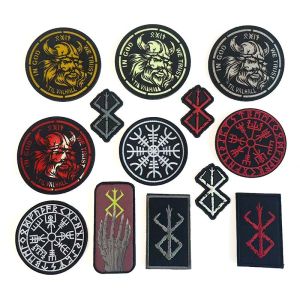 Viking Compass Fabric Applique Embroidered EmblemViking Berserker RuneThe Warrior Of Norse PVC PatchesMilitary Tactical Badge