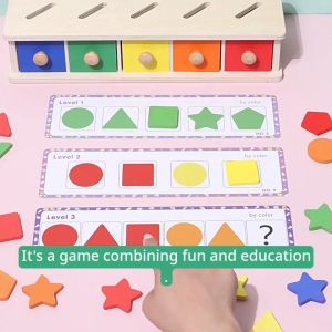 Montessori Wooden Shape Sorter & Color Matching Puzzle Natural Wood Cognitive Learning Cards Toddler Baby Gift 0-3 Y CPC+CE