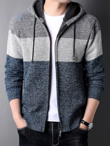 ROMON | Lormen Mens Hoodie Knitted Open Cardigan Zipper Top Stylish Sporty Casual Autumn Spring Fashionable Mens Sweatshirt