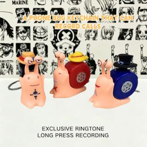 Bandai | Anime One Piece Phone Luffy Ace Voice Recorder Keychain Den Mushi Sabo Ace Snail Shaped Phone Can Sound Recording Toys Gifts