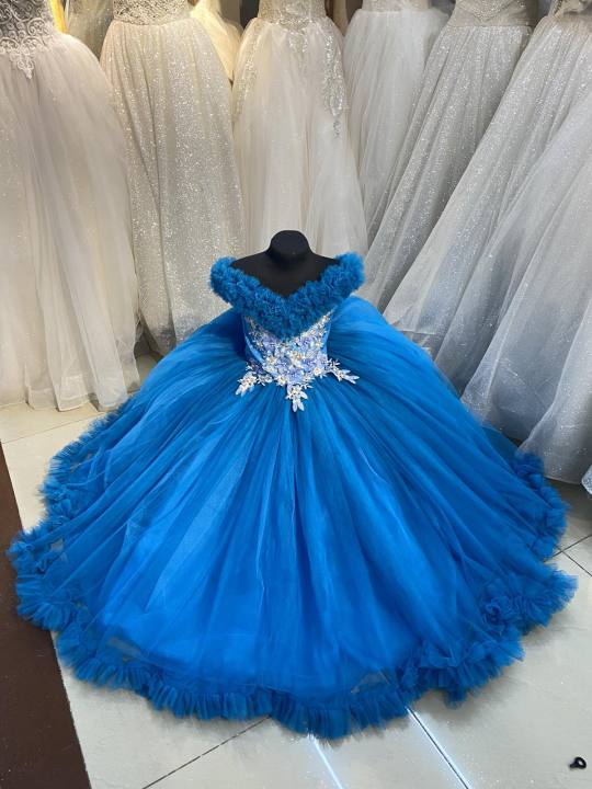 Kids Blue Gown BLUE Off Shoulder KIDS BIRTHDAY GOWN For All