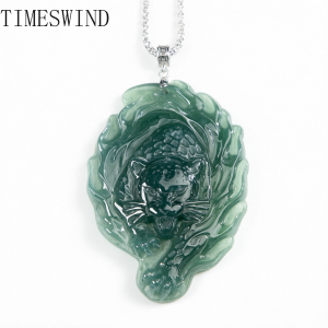 TIMESWIND Original A-type Jade Natural Fiery Panther Deep Green Pendant Titanium Steel Men Necklace Fashion Jewelry with Certificate
