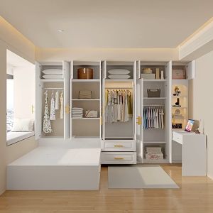 Storage Tatami Platform Bed with Table Cabinet Wardrobe cupboard