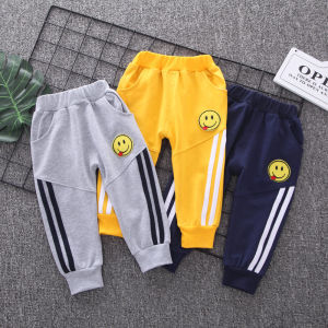 กางเกงขายาวผ้าฝ้ายสำหรับเด็กชาย ฤดูใบไม้ผลิและฤดูใบไม้ร่วง กางเกงขายาวลำลองสำหรับเด็กวัย 1-3 ปี กางเกงขายาวสำหรับเล่นกีฬา