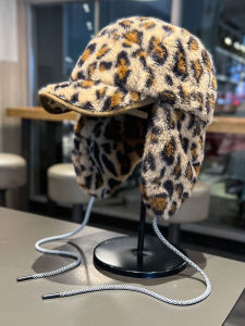 Retro Leopard Print Womens Winter Thickened Plush Pilot Hat Parent-Child Style Cycling Cold Proof Outdoor Cap