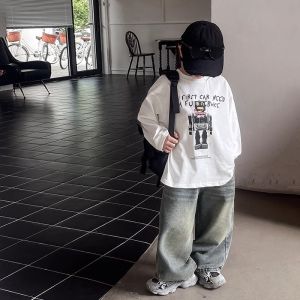Boys Long Sleeve Pure Cotton T-Shirt Spring Autumn Style Base Shirt Stylish Kids Clothing Early Autumn Boys Korean Version Top