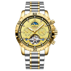 Swiss certification POEDAGAR automatic watch for men waterproof original mechanical movement luxury multifunctional stainless steel calendar tourbillon gold watch