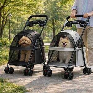 Teeker Pet Double Pet Stroller for Dogs and Cats One Hand Folding Dog Stroller Travel Carriage for Small Medium Dogs Cats 4 Wheels Blue Carrier