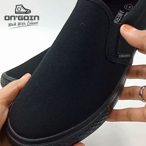Slam America Canvas Slip On Basic Black School Shoes Size 34-46 Kasut Canvas Sekolah Hitam By OnGoin Official