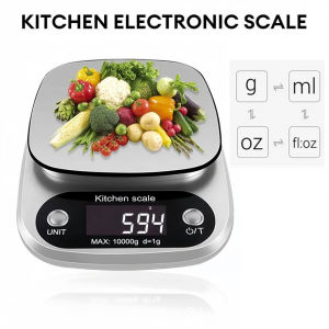 10kg Kitchen Scale Digital Kitchen Scale with Tare Function Electronic Jewelry Food Baking Scale LCD Display Stainless Steel