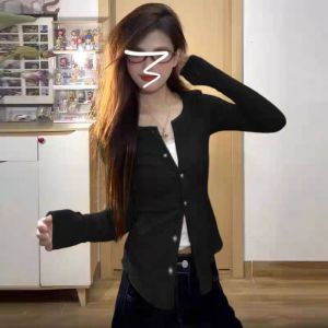 Pure Desire Style Womens Sling Outerwear Knitwear Tops Early Autumn Button Stylish Niche Style Slim-Fit Figure Flattering Sweater Outwear