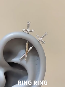 Heabety Gothic Sword Earrings Vintage Cool Punk Crystal Ear Jacket Goth Dagger Earrings Jewelry Gift For Women