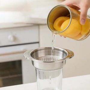 Stainless Steel Food Can Strainer Vegetable Fruit Can Strainer Sieve Tuna Lid Press Canning Colander Oil Drainer Kitchen Tools