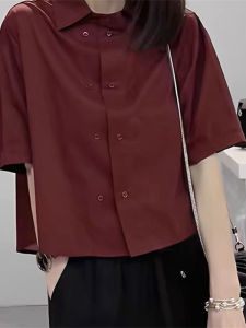 Áo Sơ Mi Nữ Tay Ngắn Dáng Rộng Cổ Polo Nút Đôi Mùa Hè 2025 Thiết Kế Mới Đa Năng Thoải Mái
