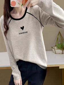 เสื้อยืดคอกลมแขนยาวผ้าฝ้ายทรงหลวมสำหรับผู้หญิง ฤดูใบไม้ร่วง 2015 แฟชั่นเกาหลี ผ้าฝ้ายแท้ ลายพิมพ์ ระบายอากาศได้ดี