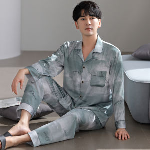 Silk Mens Sleepwear Long Sleeve Thin Loose Home Clothes Summer Autumn Season True Silk Set Youth Home Scene Ice Silk Material