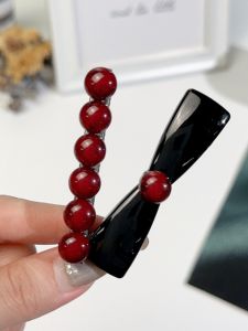 2025 New Trendy Hair Clips Red Duckbill Butterfly Knot One Word Forehead Clip Sweet Versatile Hair Accessories for Women