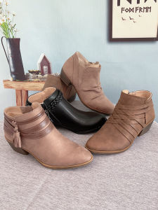 Giày Bốt Đến Mắt Cá Chân Cỡ Lớn Dành Cho Nữ Giày Bốt Công Sở Thoải Mái Có Bên Khóa Kéo Và Giày Bốt Thời Trang Dệt Kim Tua Rua Để Sử Dụng Trong Văn Phòng