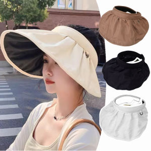 ห่วงรัดผมพับได้ระบายอากาศสำหรับฤดูร้อนได้ห่วงรัดผมแบบหมวกแก๊ปกันแดดขอบกว้างขนาดเล็กหมวกบังแดดกลางแจ้งชายหาดแบบพกพาได้ทุกวัน