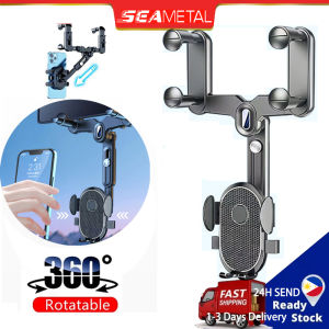 SEAMETAL Car Phone Holder 360° Rotatable Retractable Rearview Mirror Telescopic Cellphone Mount CP Stand fit 3-7 inches