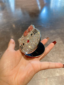 Portable High-Definition Mini Makeup Mirror Diamond Embedded KT Cat Flip Cover Womens Cosmetic Mirror Double-Sided Mirror
